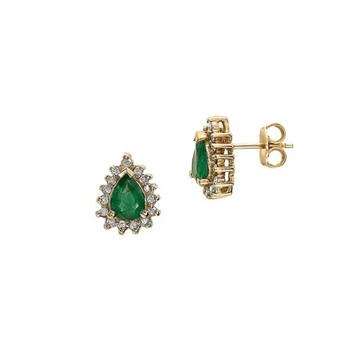 14K Yellow Gold 0.29 CT. T.W Diamond Emerald Earrings