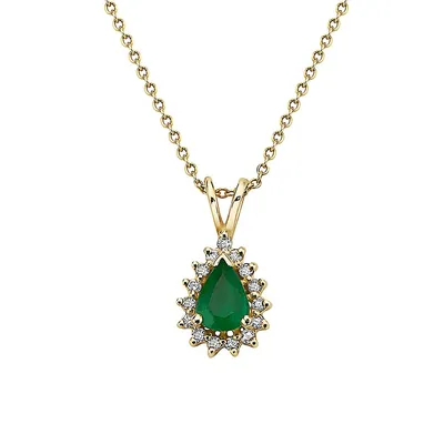 14K Yellow Gold -0.15 CT. T.W Diamond Emerald Pendant Necklace
