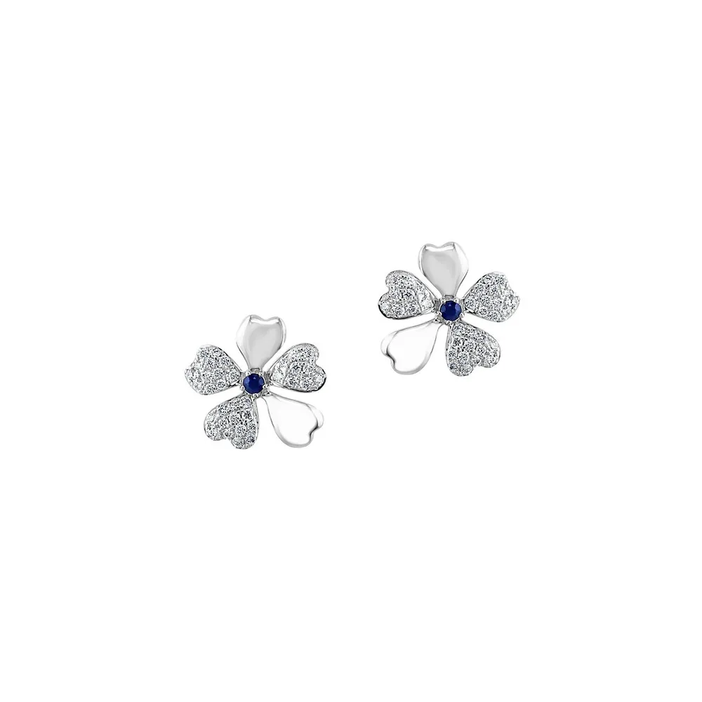 Boutons d'oreilles en forme de fleur en or blanc 14 ct de saphir et diamant 0,46 ct PT