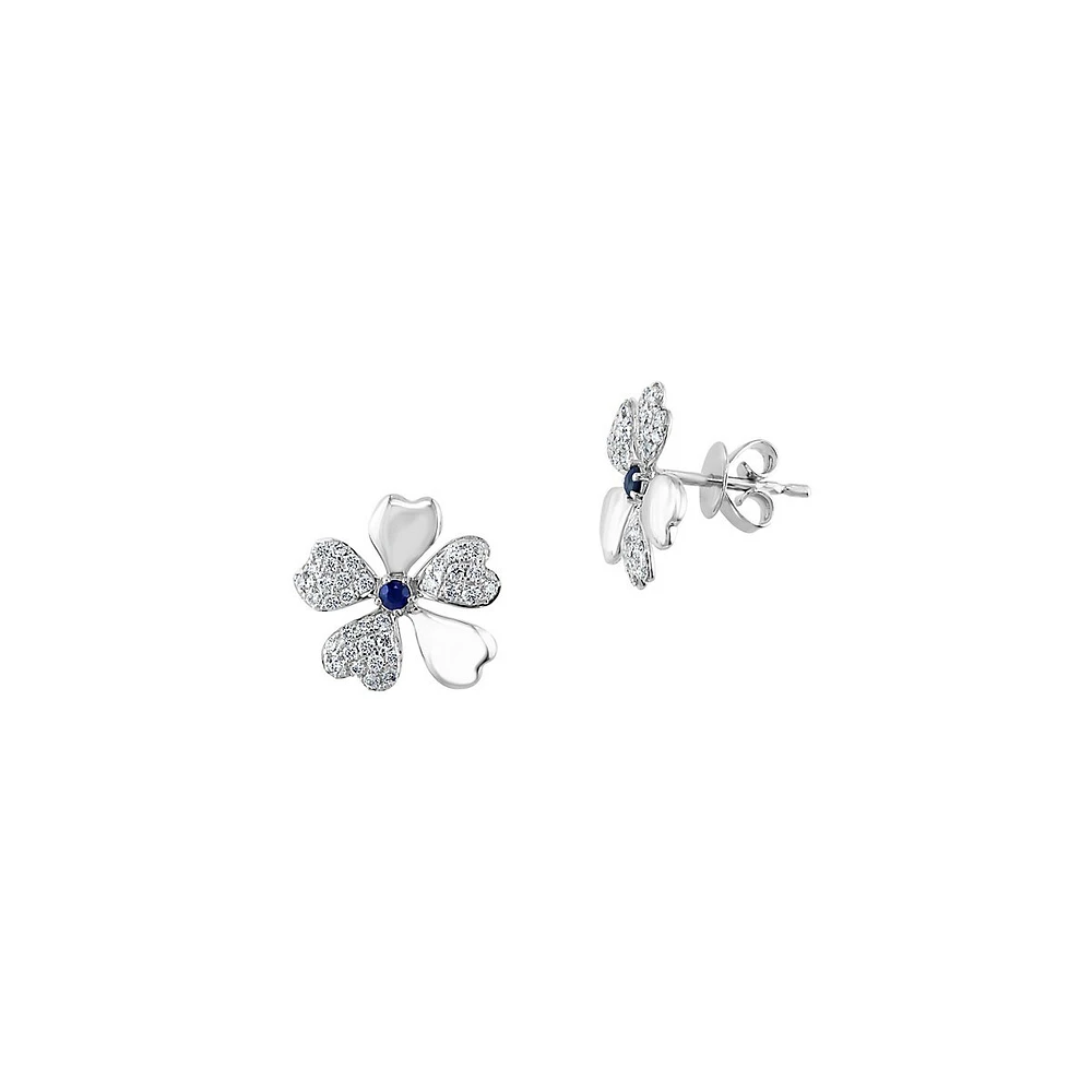 Boutons d'oreilles en forme de fleur en or blanc 14 ct de saphir et diamant 0,46 ct PT