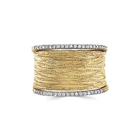 Textured Wide 14K Yellow Gold & 0.2 CT. T.W. Diamond Trim Ring
