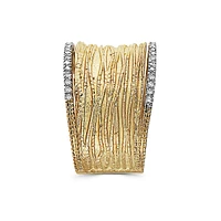 Textured Wide 14K Yellow Gold & 0.2 CT. T.W. Diamond Trim Ring