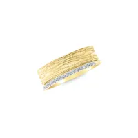 Textured 14K Yellow Gold & 0.1 CT. T.W. Diamond Trim Ring