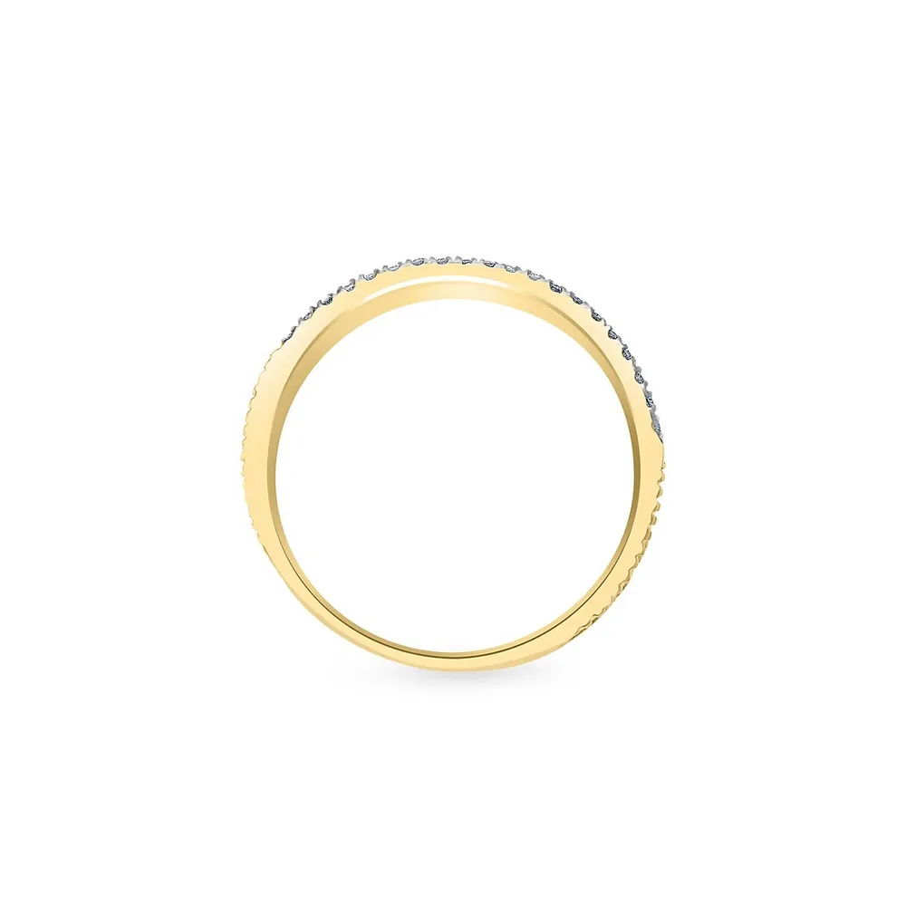 Textured 14K Yellow Gold & 0.1 CT. T.W. Diamond Trim Ring