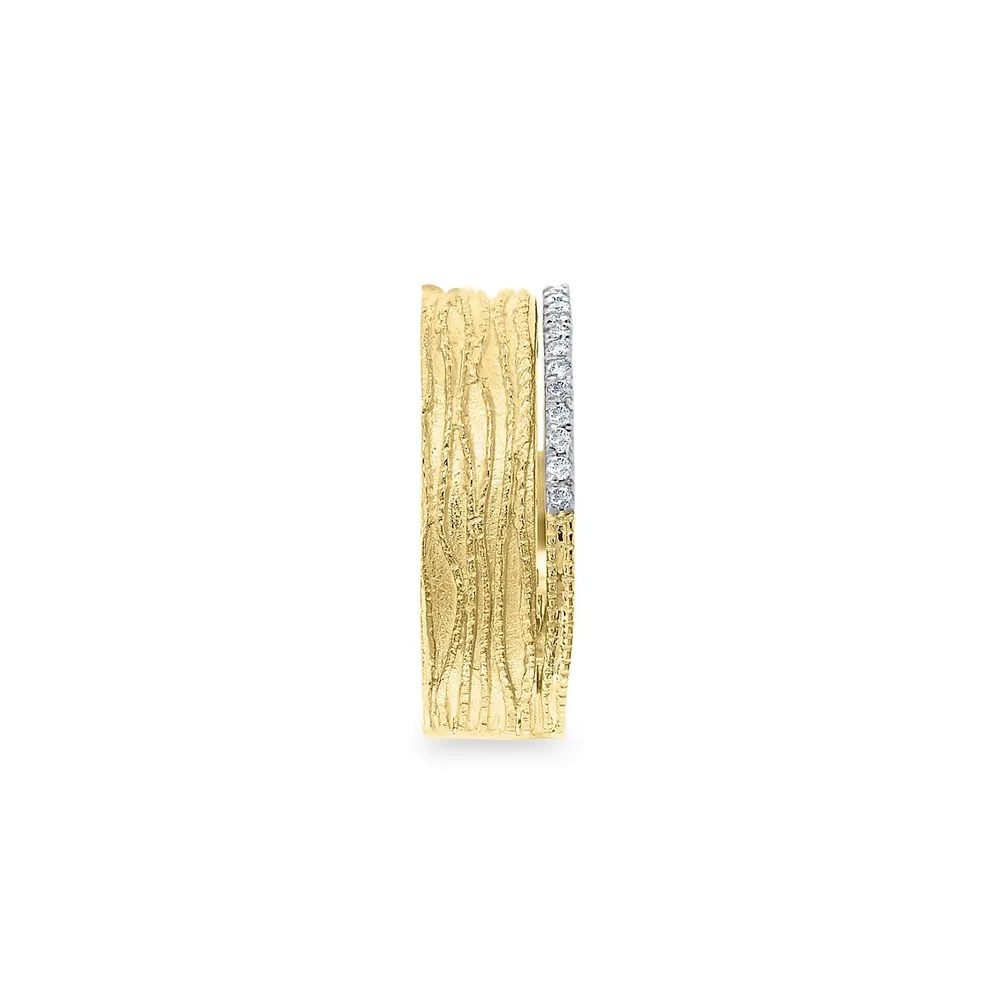 Textured 14K Yellow Gold & 0.1 CT. T.W. Diamond Trim Ring