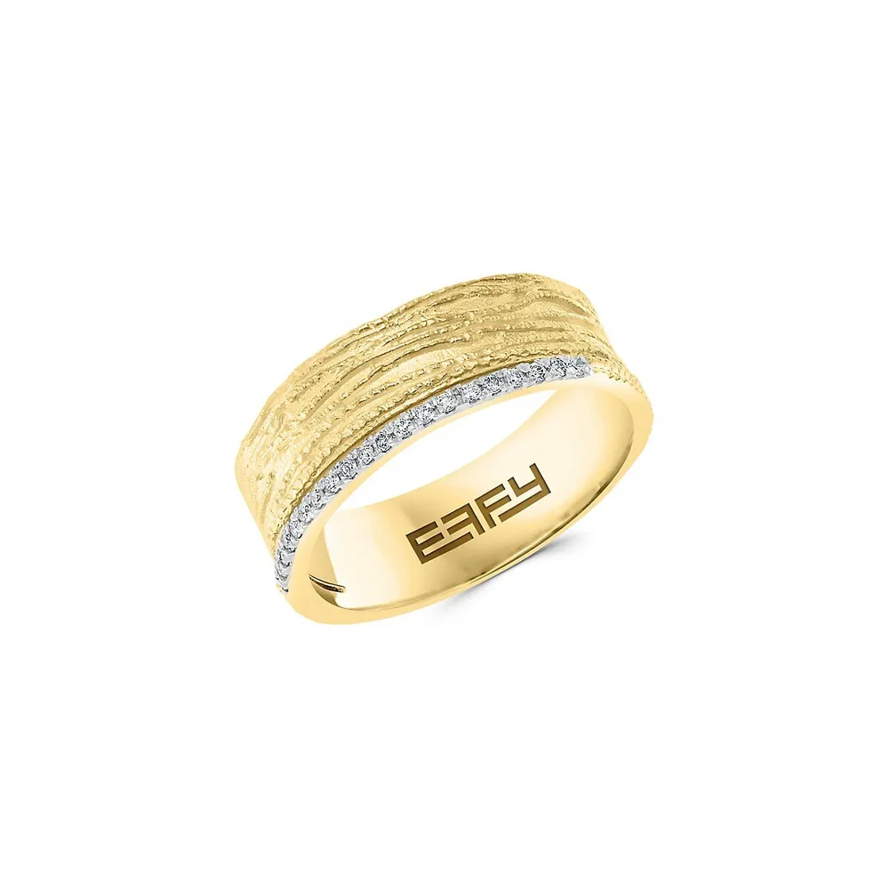 Textured 14K Yellow Gold & 0.1 CT. T.W. Diamond Trim Ring