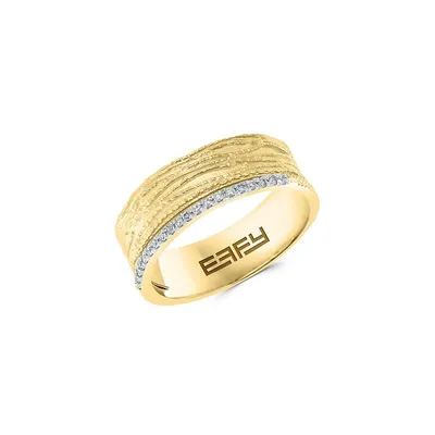Textured 14K Yellow Gold & 0.1 CT. T.W. Diamond Trim Ring