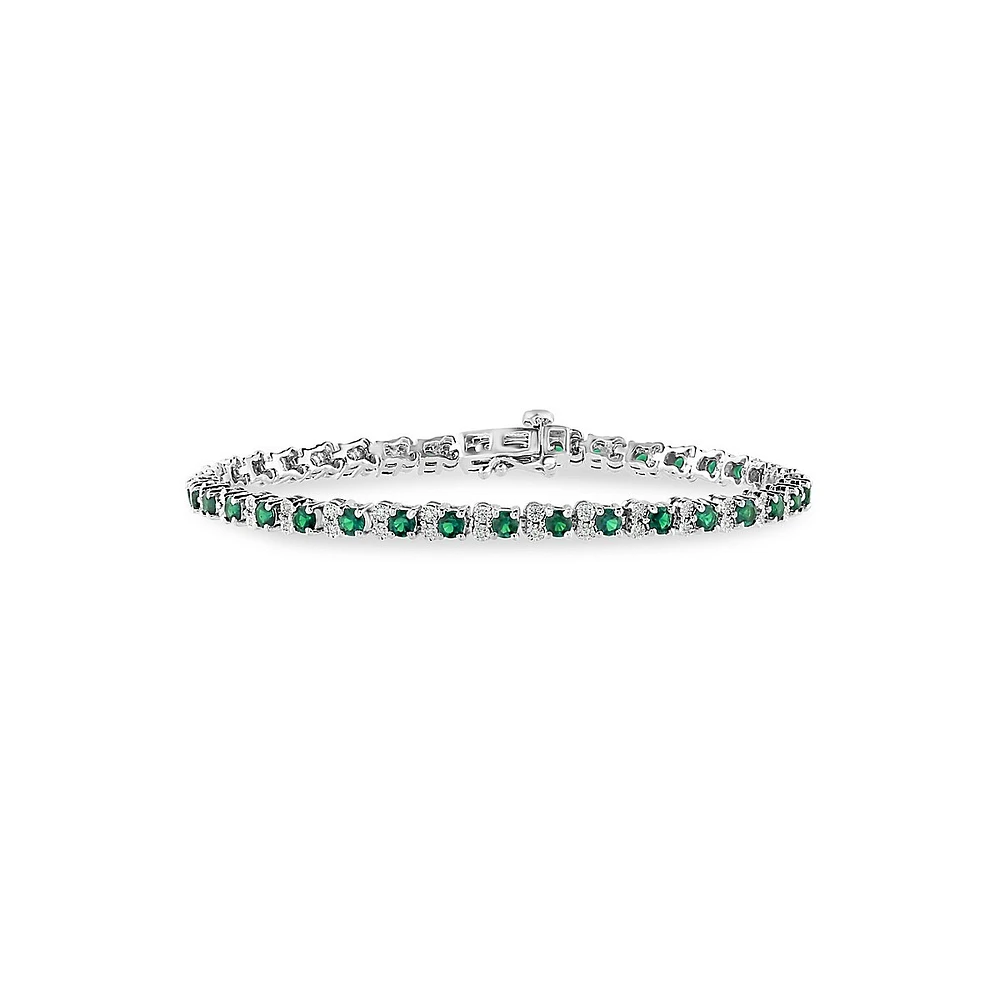 Bracelet éternité en argent sterling avec diamants de 0,22 ct PT et émeraudes