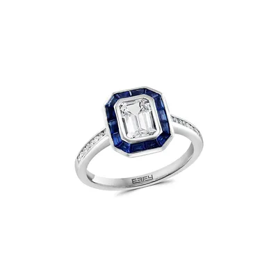 White Sapphire 14K White Gold, 0.12 CT. T.W. Diamond & 1.91 C.T. T.W. Natural Sapphire Ring