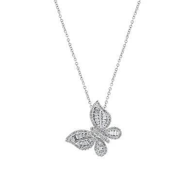 Classique 14K White Gold & 0.68 CT. T.W. Diamond Butterfly Pendant Necklace