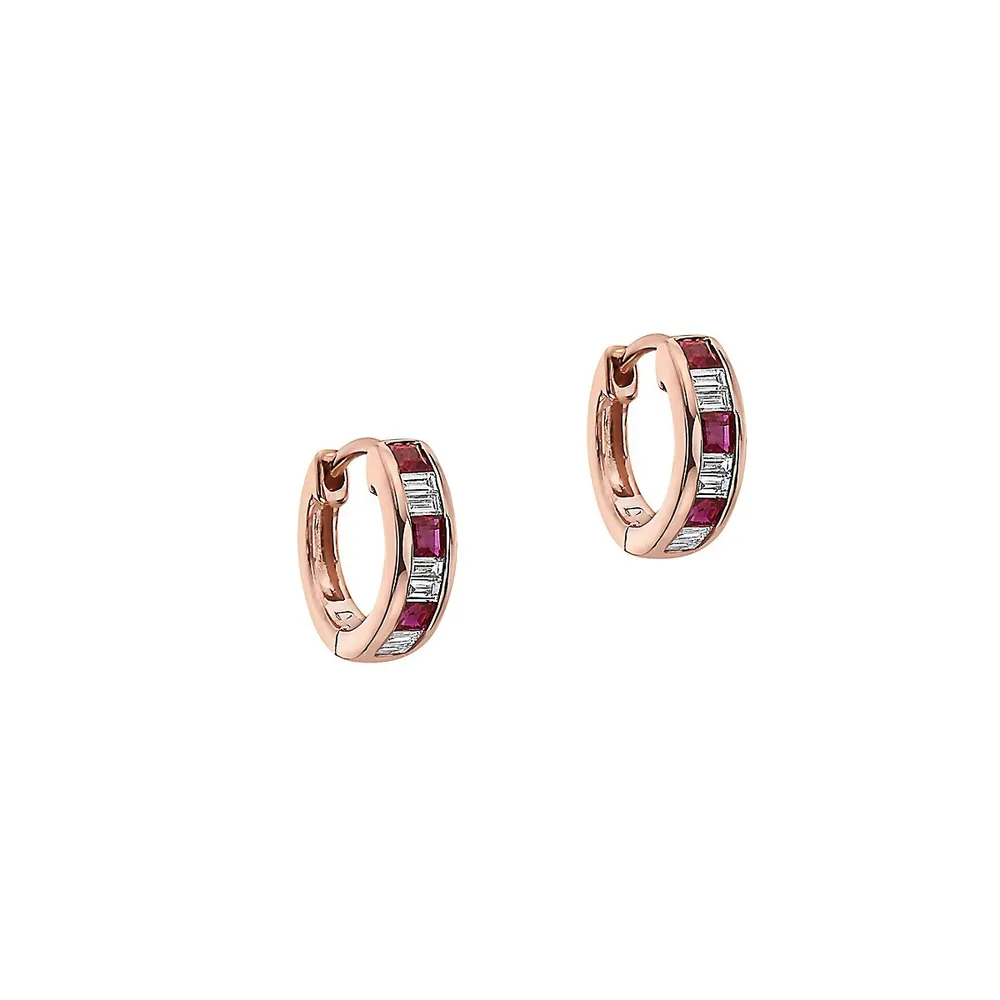 Anneaux courts en or rose 14 ct avec diamants 0,18 ct PT et rubis