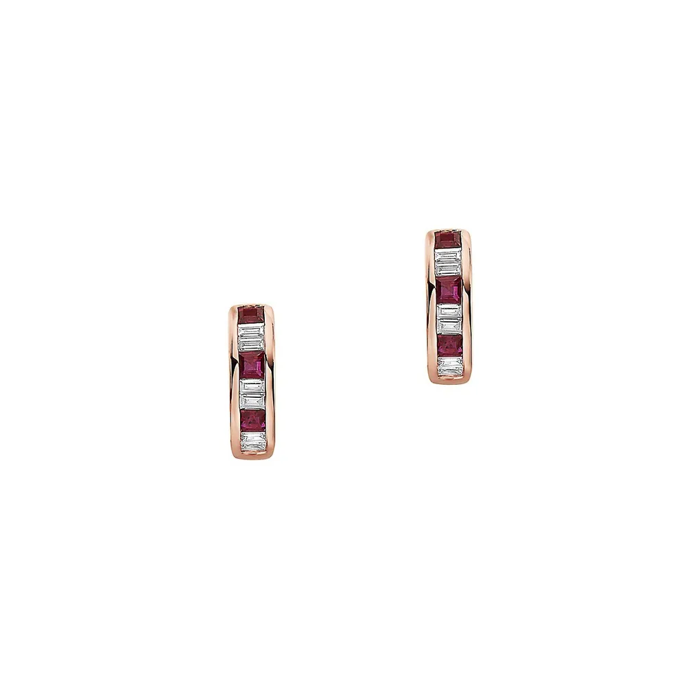 Anneaux courts en or rose 14 ct avec diamants 0,18 ct PT et rubis