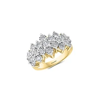 Bague en or jaune 14 ct avec grappe de diamants 0,95 ct PT