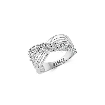 Sterling Silver & 0.23 CT.T.W. Diamond Crossover Ring