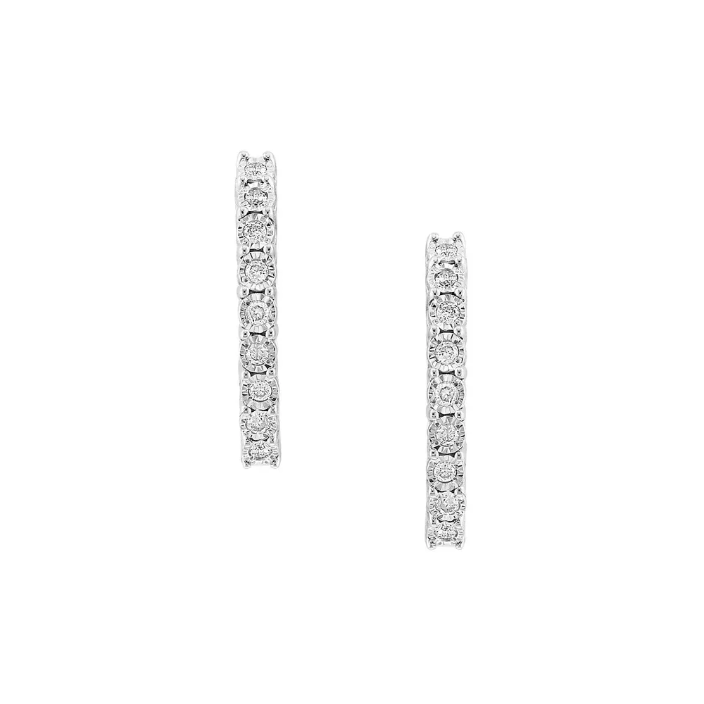 Sterling Silver & CT. T.W. Diamond Hoop Earrings