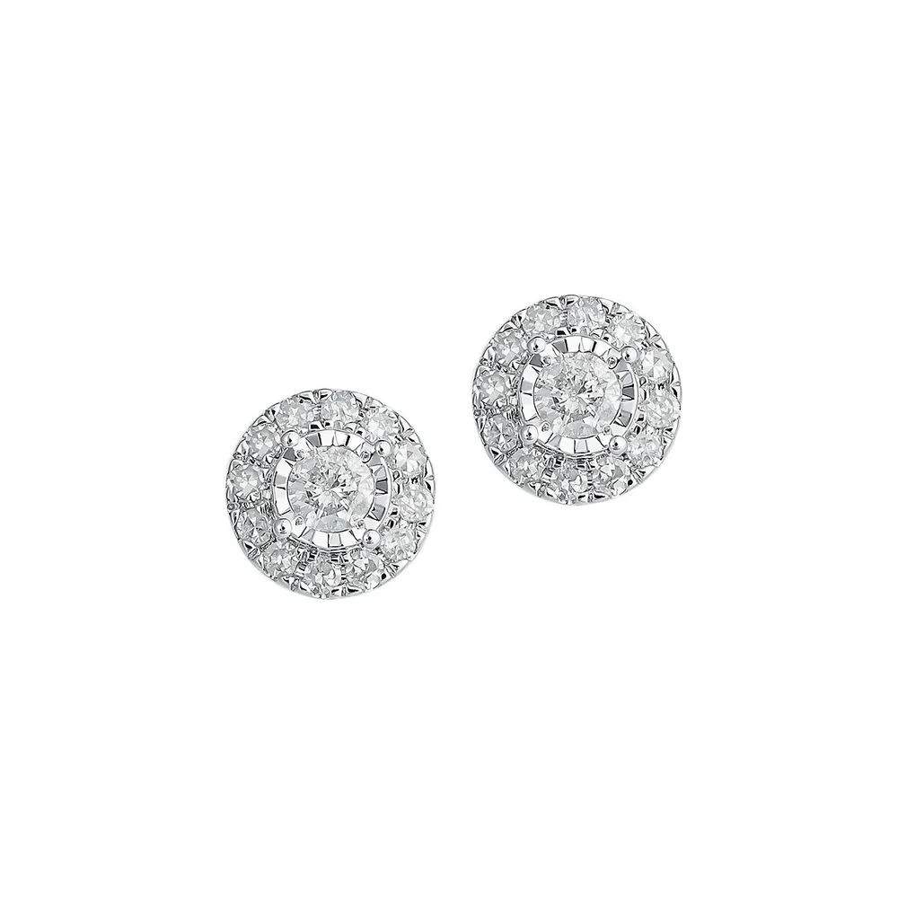 Sterling Silver & 0.30 CT. T.W. Diamond Halo Stud Earrings