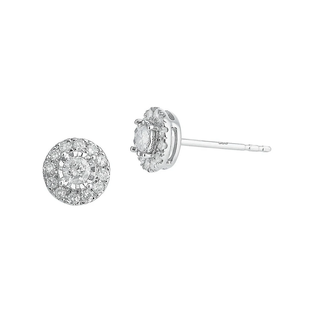 Sterling Silver & 0.30 CT. T.W. Diamond Halo Stud Earrings