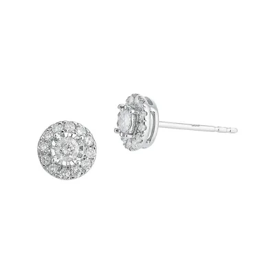 Boutons d'oreilles en argent sterling et halo de diamants de 0,30 ct PT