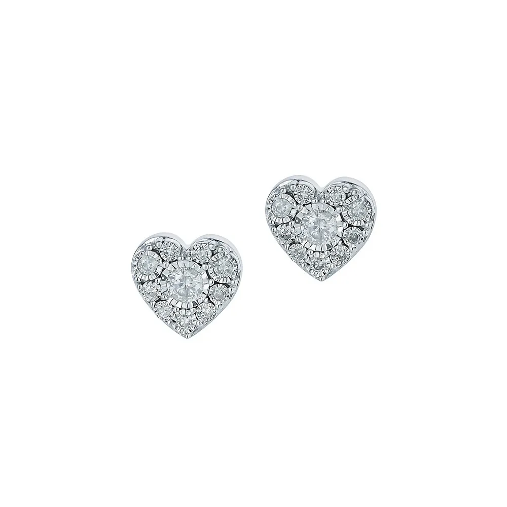 Sterling Silver & 0.23 CT. T.W. Diamond Heart Stud Earrings