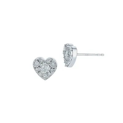 Sterling Silver & 0.23 CT. T.W. Diamond Heart Stud Earrings
