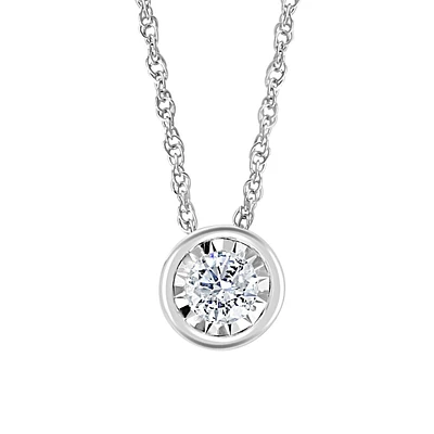 Sterling Silver Rope Chain & 0.23 CT. T.W. Diamond Round Pendant Necklace