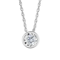 Sterling Silver Rope Chain & 0.23 CT. T.W. Diamond Round Pendant Necklace