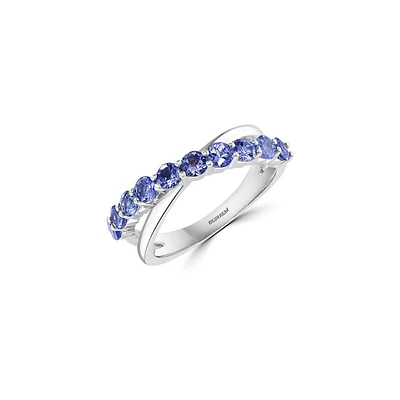 Bague croisée festonnée en argent sterling et tanzanite