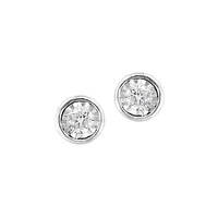 Sterling Silver & 0.23 CT. T.W. Diamond Button Stud Earrings