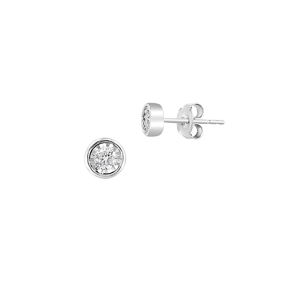 Sterling Silver & 0.23 CT. T.W. Diamond Button Stud Earrings