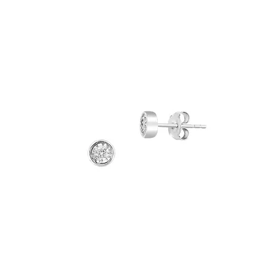 Sterling Silver & 0.23 CT. T.W. Diamond Button Stud Earrings