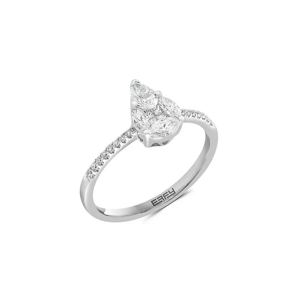Bridal 14K White Gold & 0.63 CT. T.W. Diamond Pear Ring