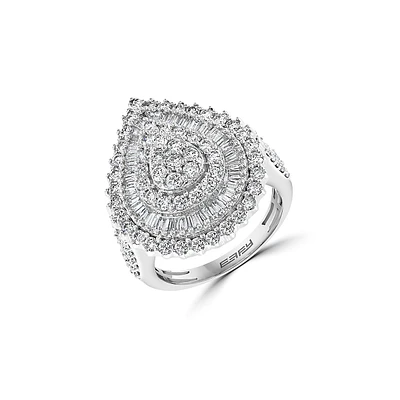 14K White Gold & 1.92 CT. T.W. Diamond Pavé Leaf Ring