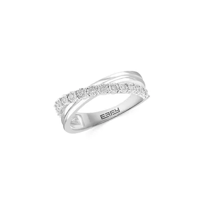 Sterling Silver & CT. T.W. Diamond Crossover Ring