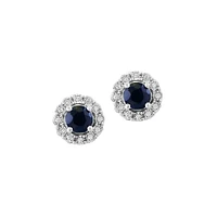 Boucles d'oreilles à tige rondes en argent sterling, 0,09 ct. TW, avec diamant et saphir naturel