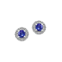 Boucles d'oreilles à tige en argent sterling avec halo de diamants et de tanzanites de 0,09 ct. TW