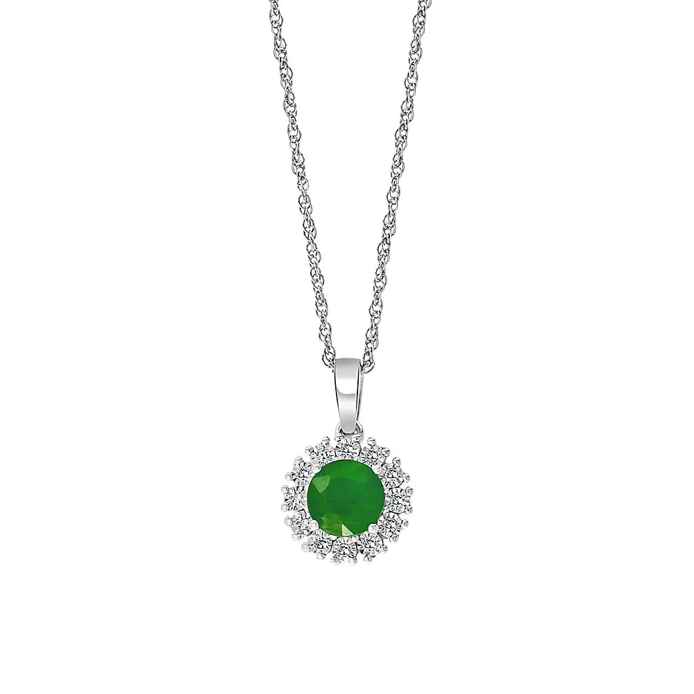 Collier avec pendentif halo en argent sterling, diamant de 0,05 ct et émeraude naturelle