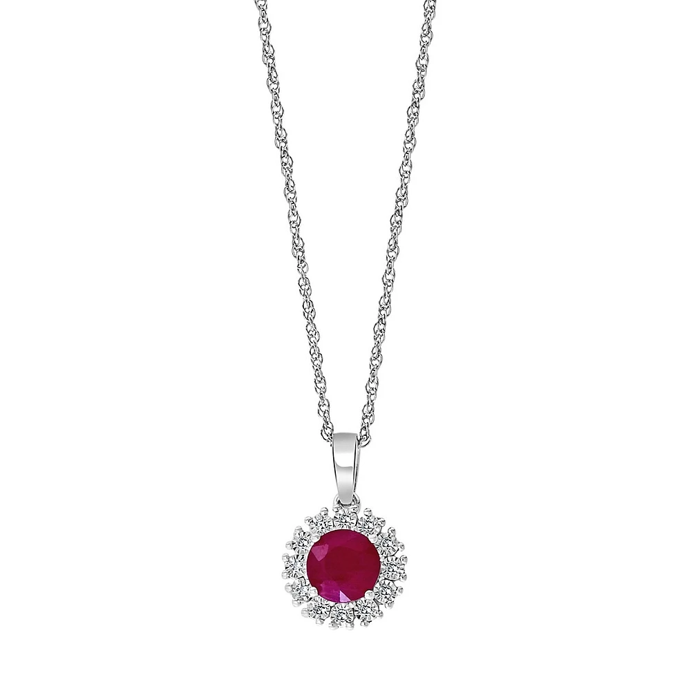 Collier à pendentif en argent sterling avec rubis naturel et diamants 0,05 ct (PT)