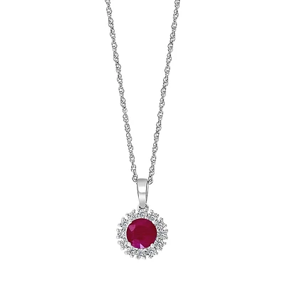 Sterling Silver, Natural Ruby & 0.05 CT. T.W. Diamond Pendant Necklace