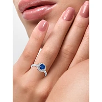 Bague halo en argent sterling avec diamants et saphirs naturels de 0,05 ct. TW