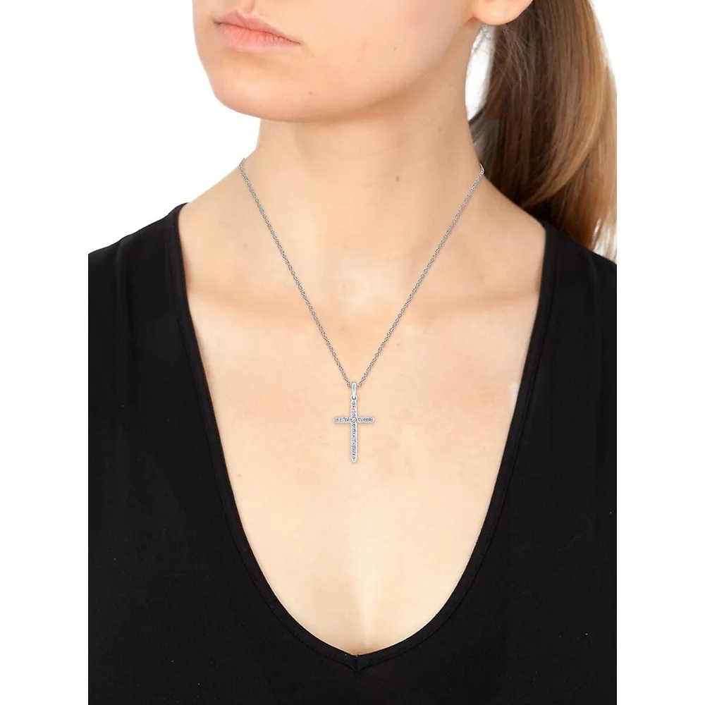 Sterling Silver & 0.25 CT. T. W. Diamond Cross Pendant Necklace