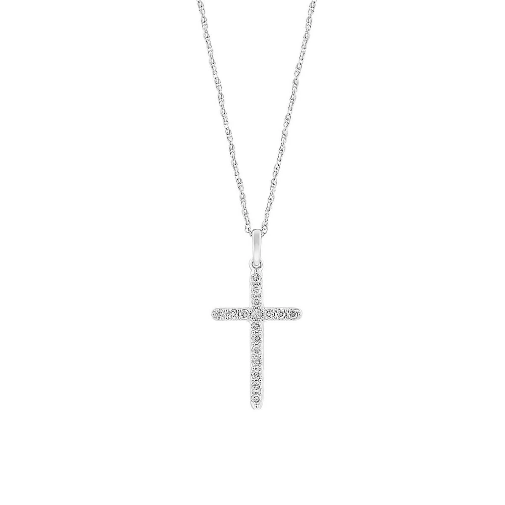 Sterling Silver & 0.25 CT. T. W. Diamond Cross Pendant Necklace