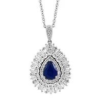 14K White Gold, Natural Blue Sapphire & 0.38 CT. T.W. Diamond Pendant Necklace