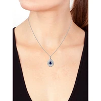 14K White Gold, Natural Blue Sapphire & 0.38 CT. T.W. Diamond Pendant Necklace