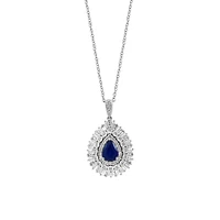 14K White Gold, Natural Blue Sapphire & 0.38 CT. T.W. Diamond Pendant Necklace