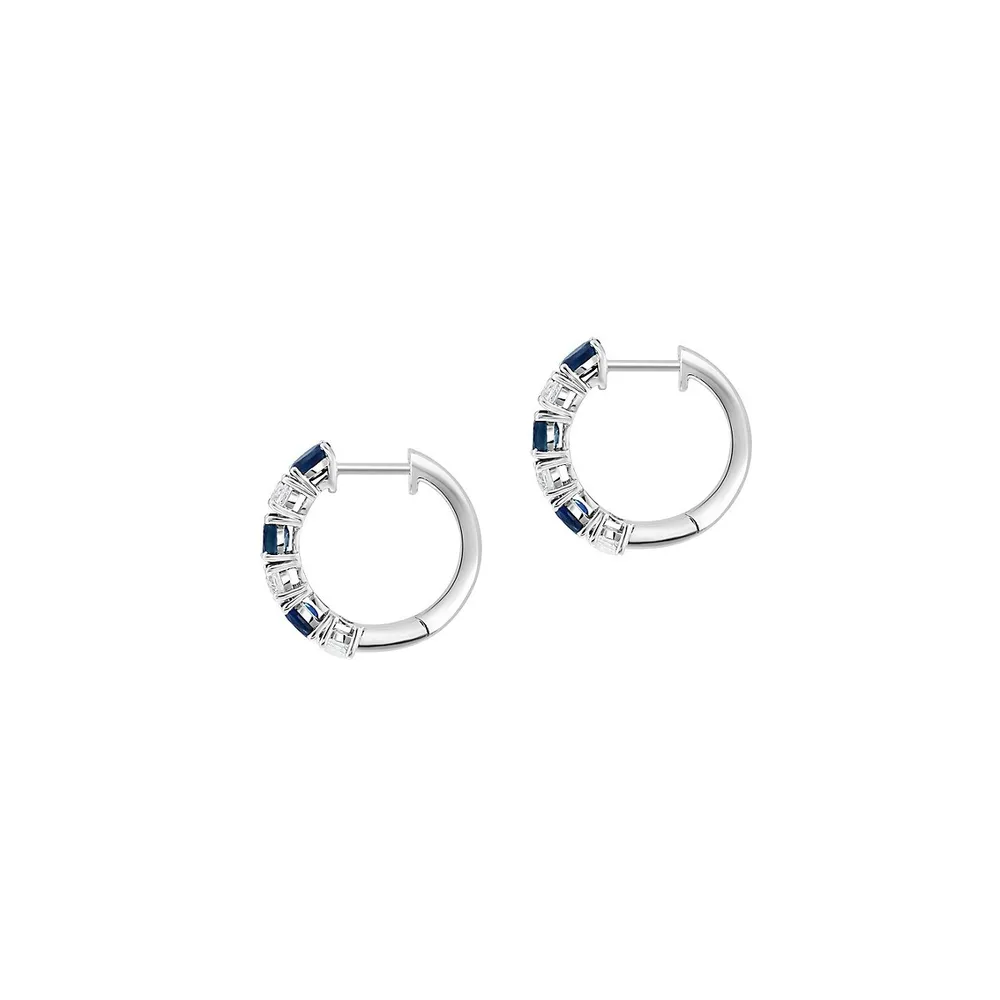 14K White Gold & Two-Tone Sapphire Hoop Earrings