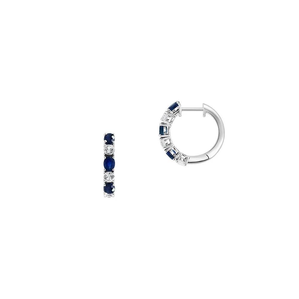 14K White Gold & Two-Tone Sapphire Hoop Earrings