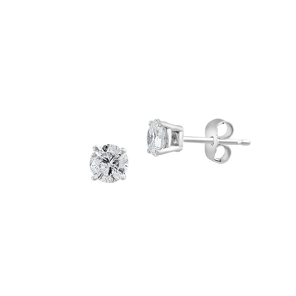 Boutons d'oreilles en or blanc 14 ct avec diamant 0,8 ct PT