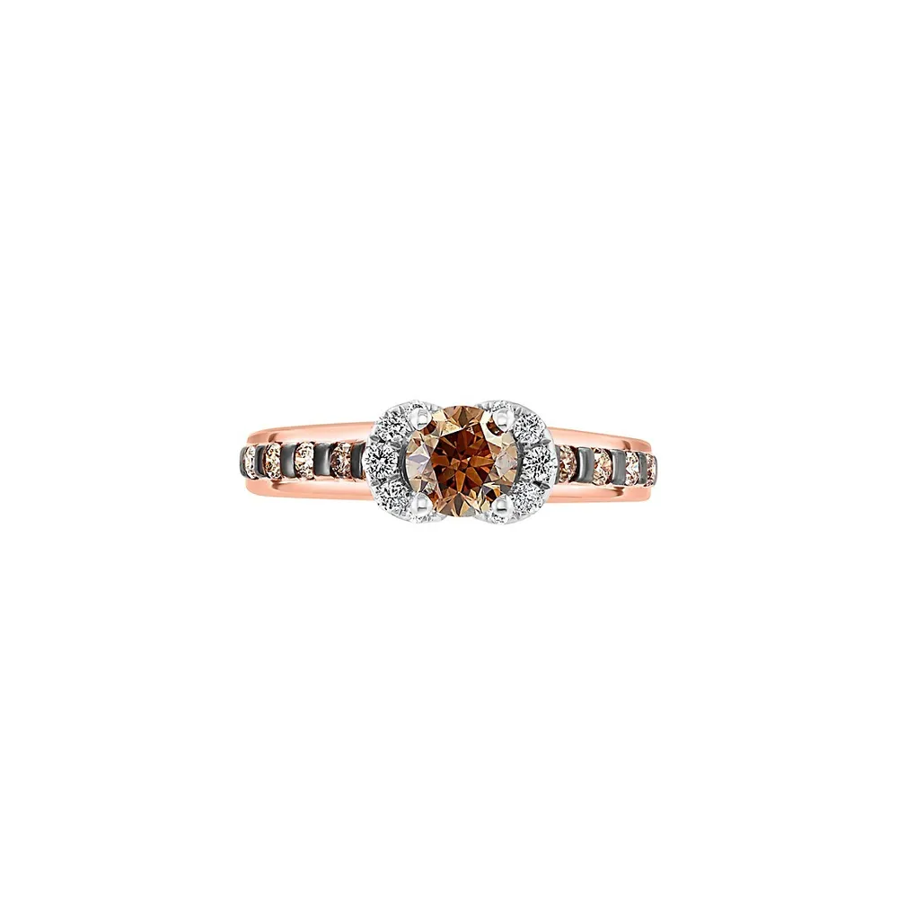 Espresso 14K Two-Tone Gold, 0.99 CT. T.W. Brown & White Diamond Halo Ring