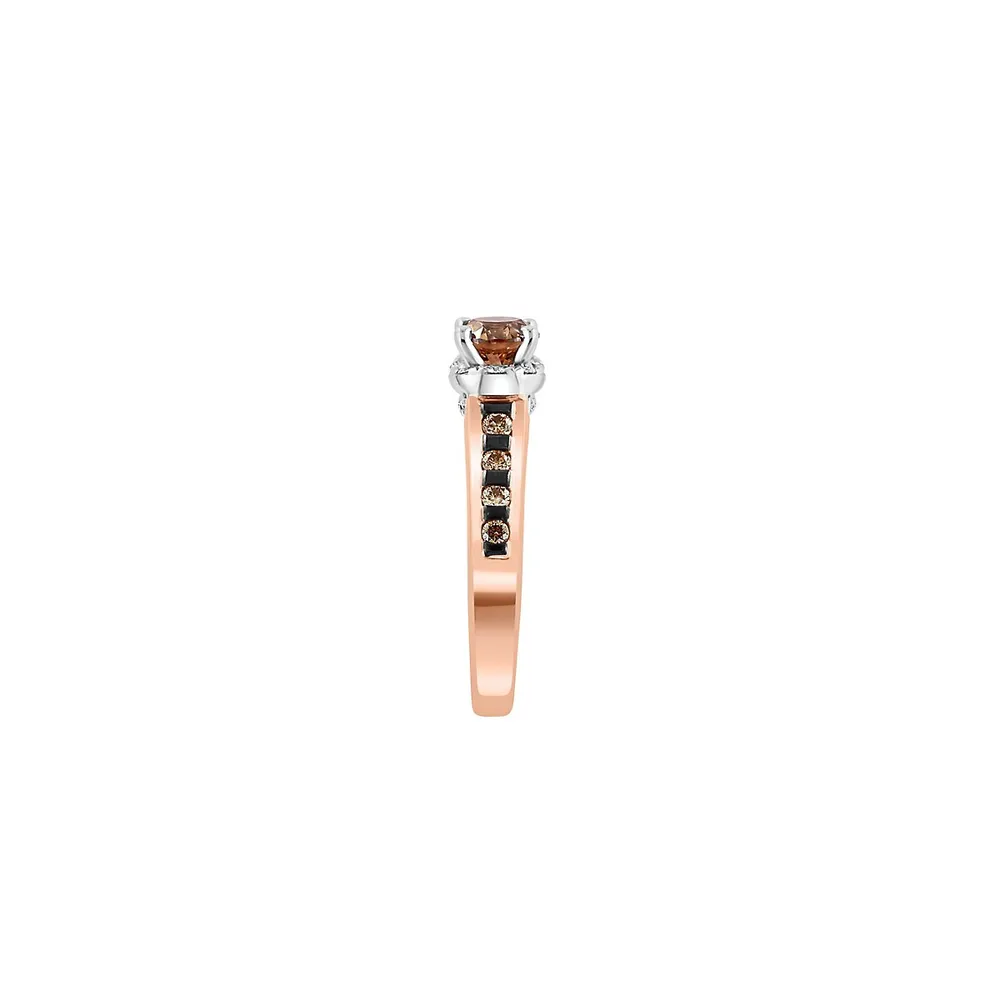 Espresso 14K Two-Tone Gold, 0.99 CT. T.W. Brown & White Diamond Halo Ring