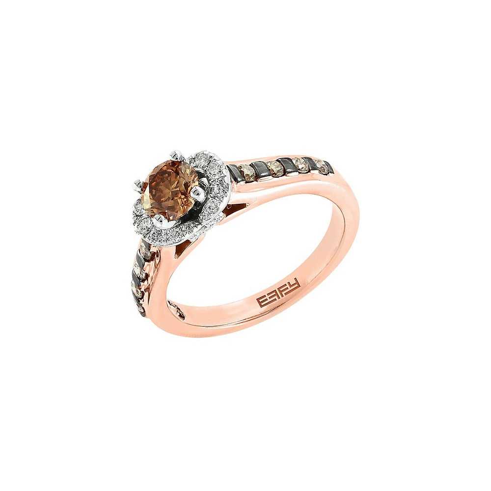 Espresso 14K Two-Tone Gold, 0.99 CT. T.W. Brown & White Diamond Halo Ring